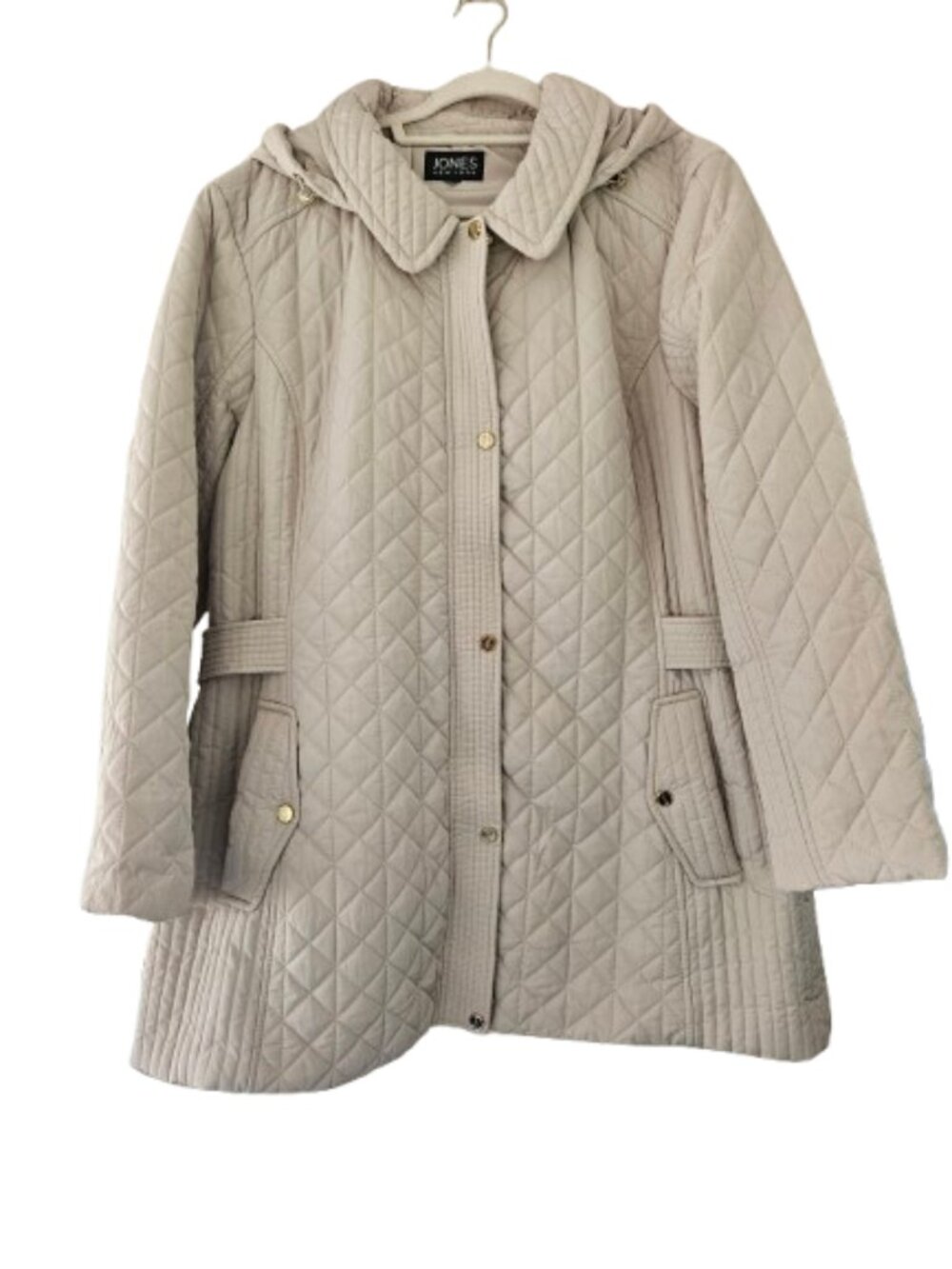 Jones New York Quilted Hooded Jacket Coat Bone Taupe Plus EST Plus SZ 1X